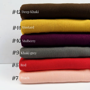 WJA79  Plain natural crinkle cotton hijab with fringes on both ends