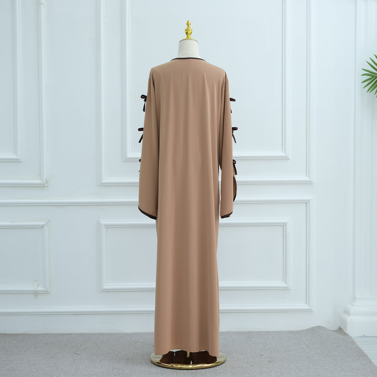 LR962+LR1003 Plain Bow Abaya Dress Set