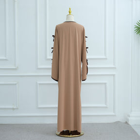 LR962+LR1003 Plain Bow Abaya Dress Set