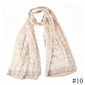 WJ115  Plain Embroidered Scallop Edge Sea Island Silk Hijab