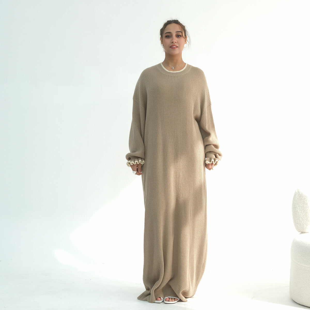 LR1108  Autumn/Winter Contrast-Color Faux Cashmere Jersey Dress