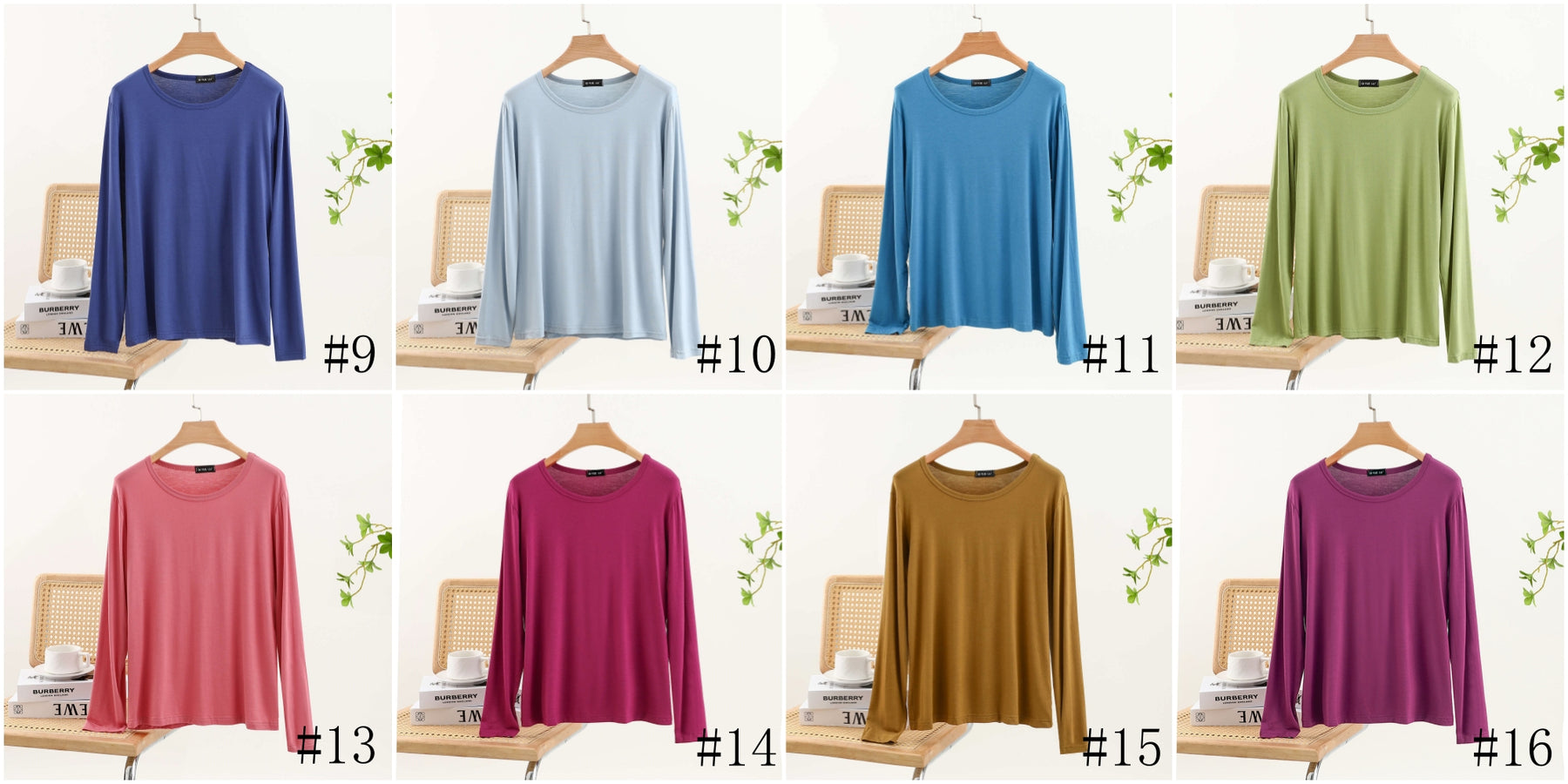 JC001  Crew Neck Modal Long Sleeve Loose Stretch Top