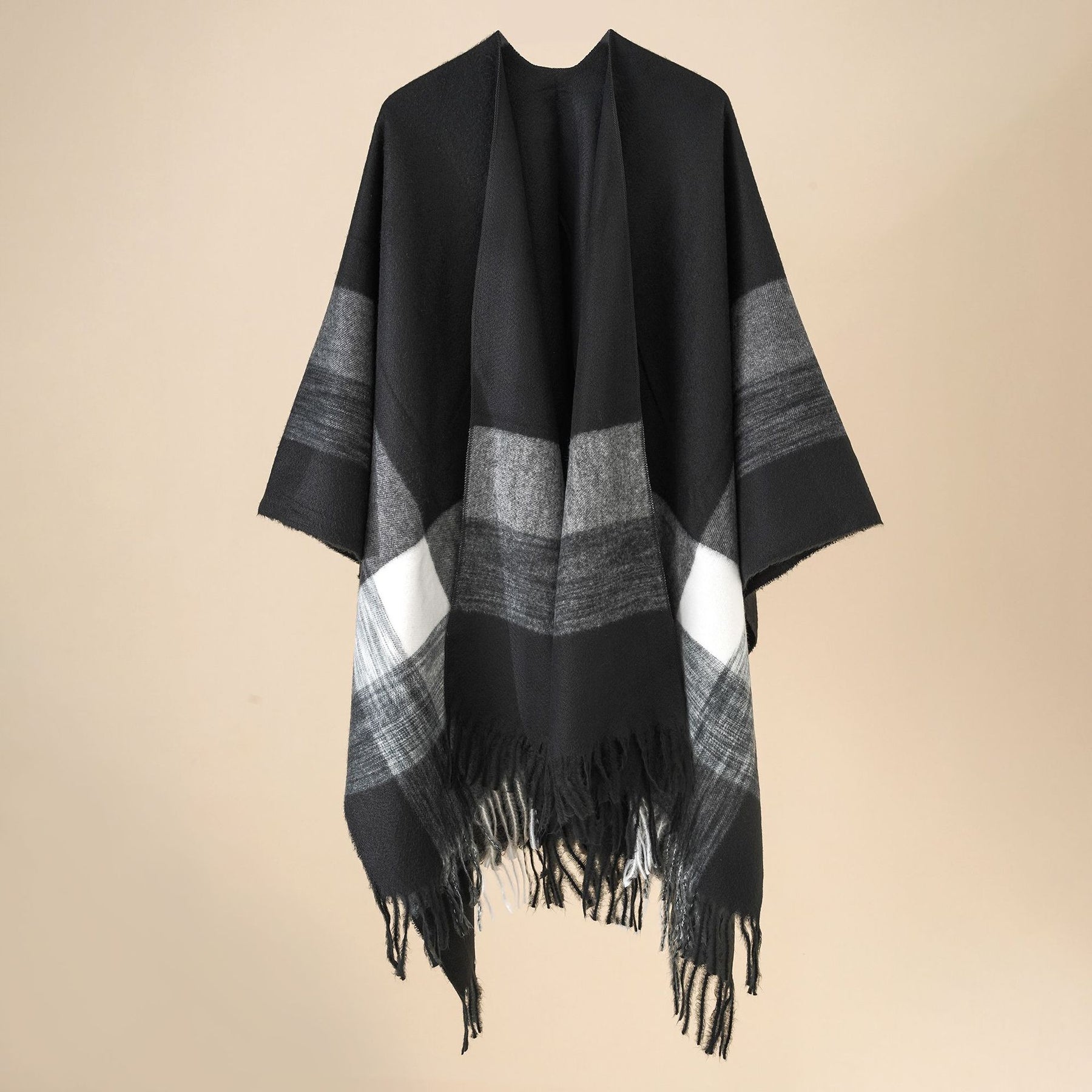 Plaid blanket warm fringed cardigan shawl for autumn and winter