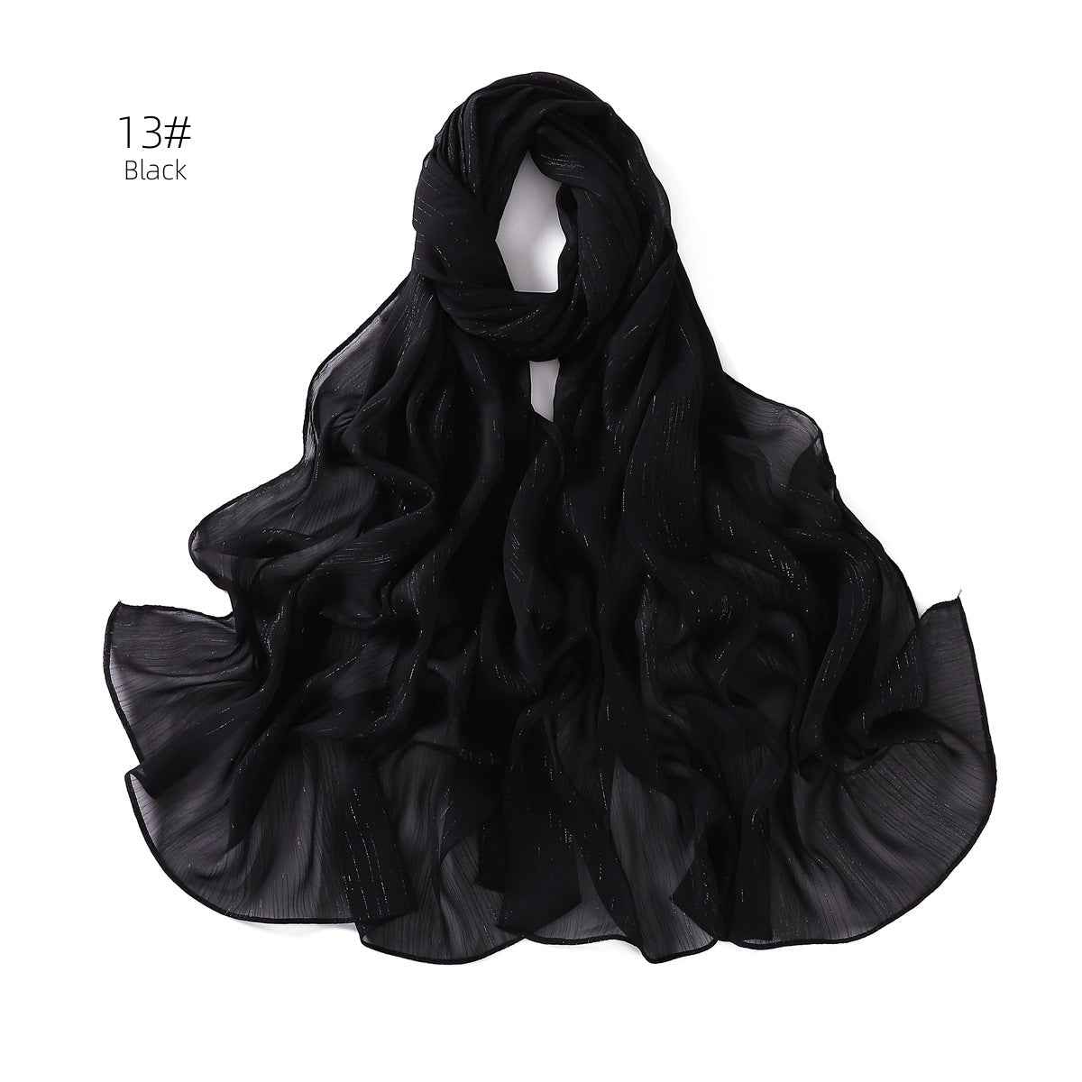 YZ175  Plain Lurex Chiffon Hijab with Fine Pleats