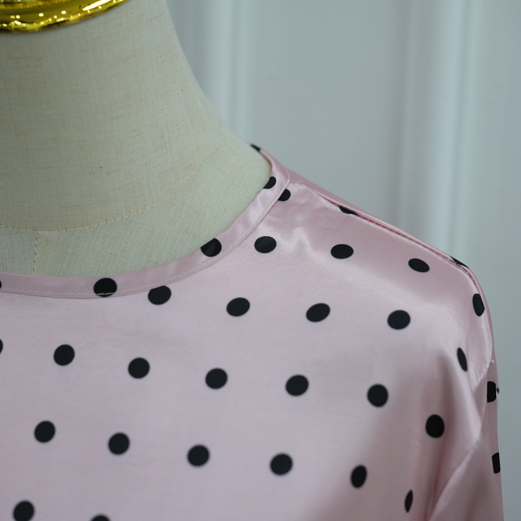 LR1357&LR1185  Lace Panel Polka Dot Polyester Top + Skirt Set
