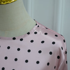 LR1357&LR1185  Lace Panel Polka Dot Polyester Top + Skirt Set