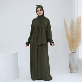 LR709  Elegant solid color dress two-piece set (abaya + hijab)