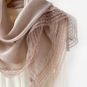 SS006  Plain Lightweight Lace Trim Polyester-Cotton Square Scarf