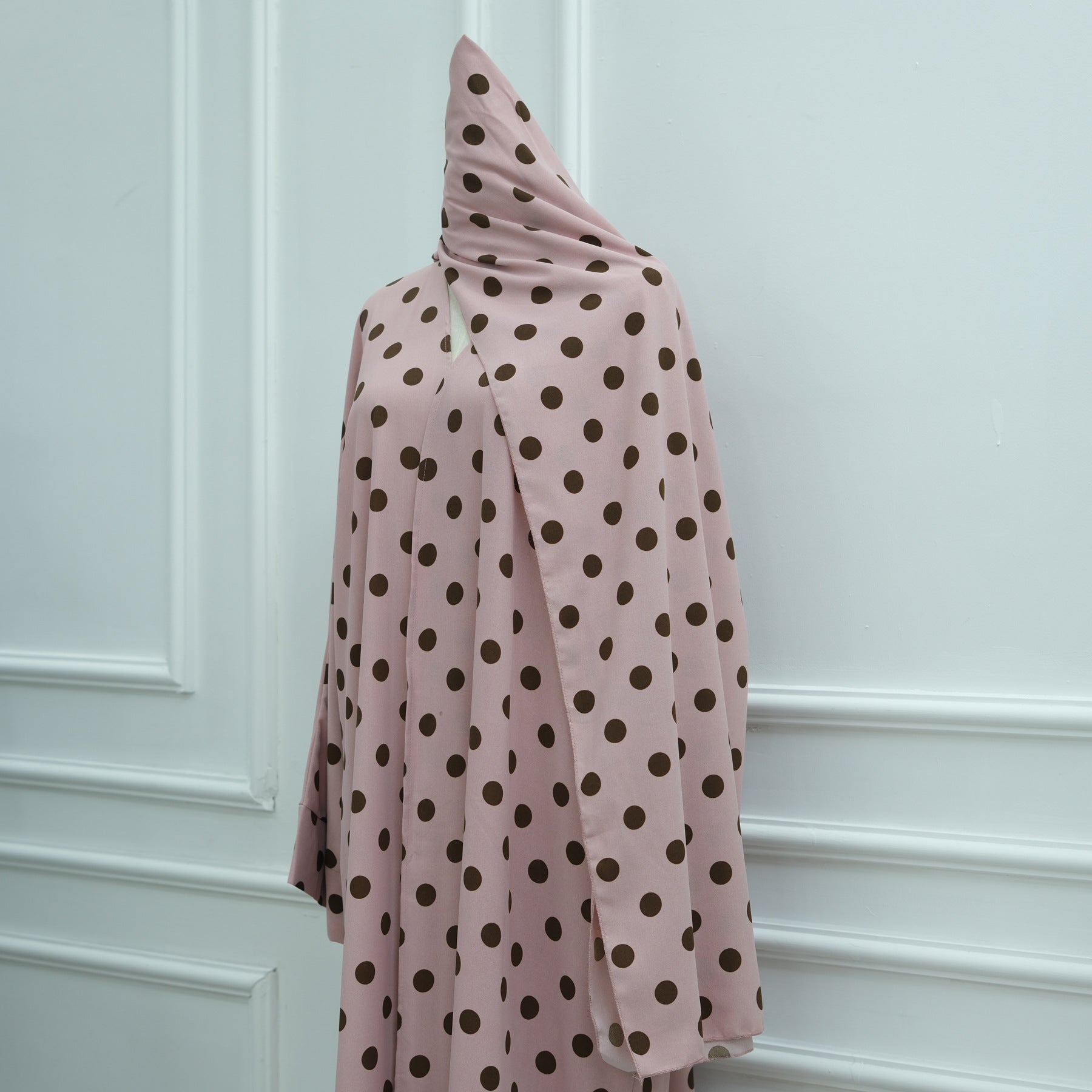 LR1119  Women's Vibrant Polka Dot Cardigan & Hijab 2-Piece Set