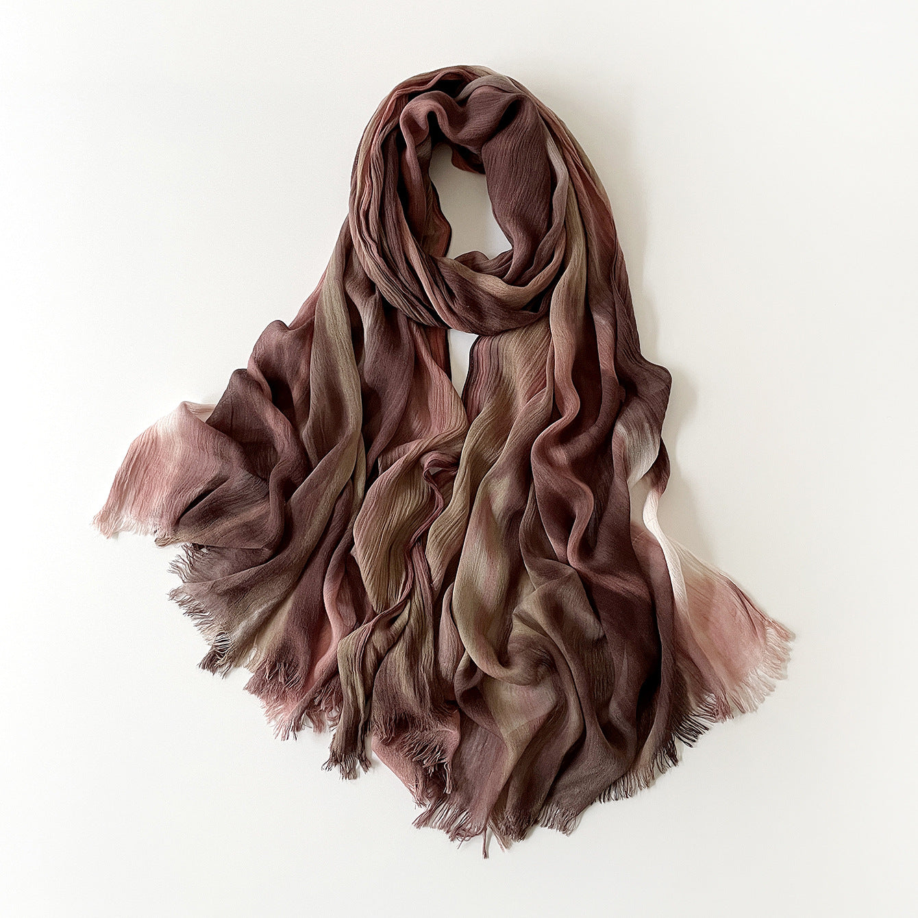 SS007  Gradient Rainbow Collection Short Tassel Crinkled Hijab