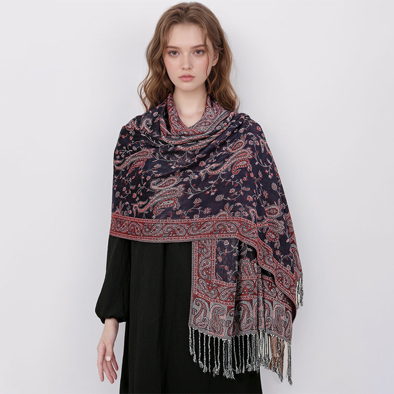 MY01 Cashmere Shawl Women's Scarf Cashew Jacquard