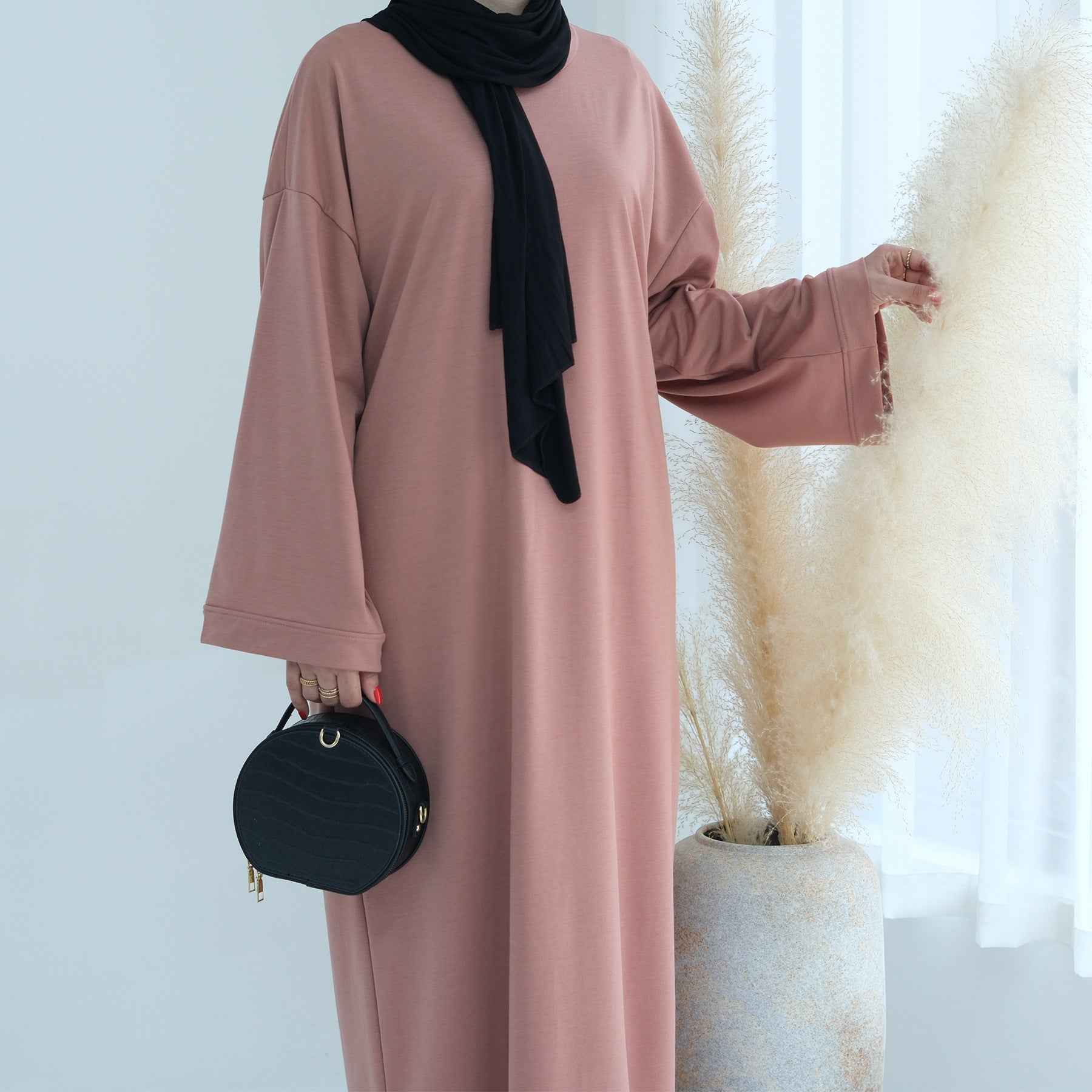 LR737  Plain Hooded Sweatshirt Abaya Dress