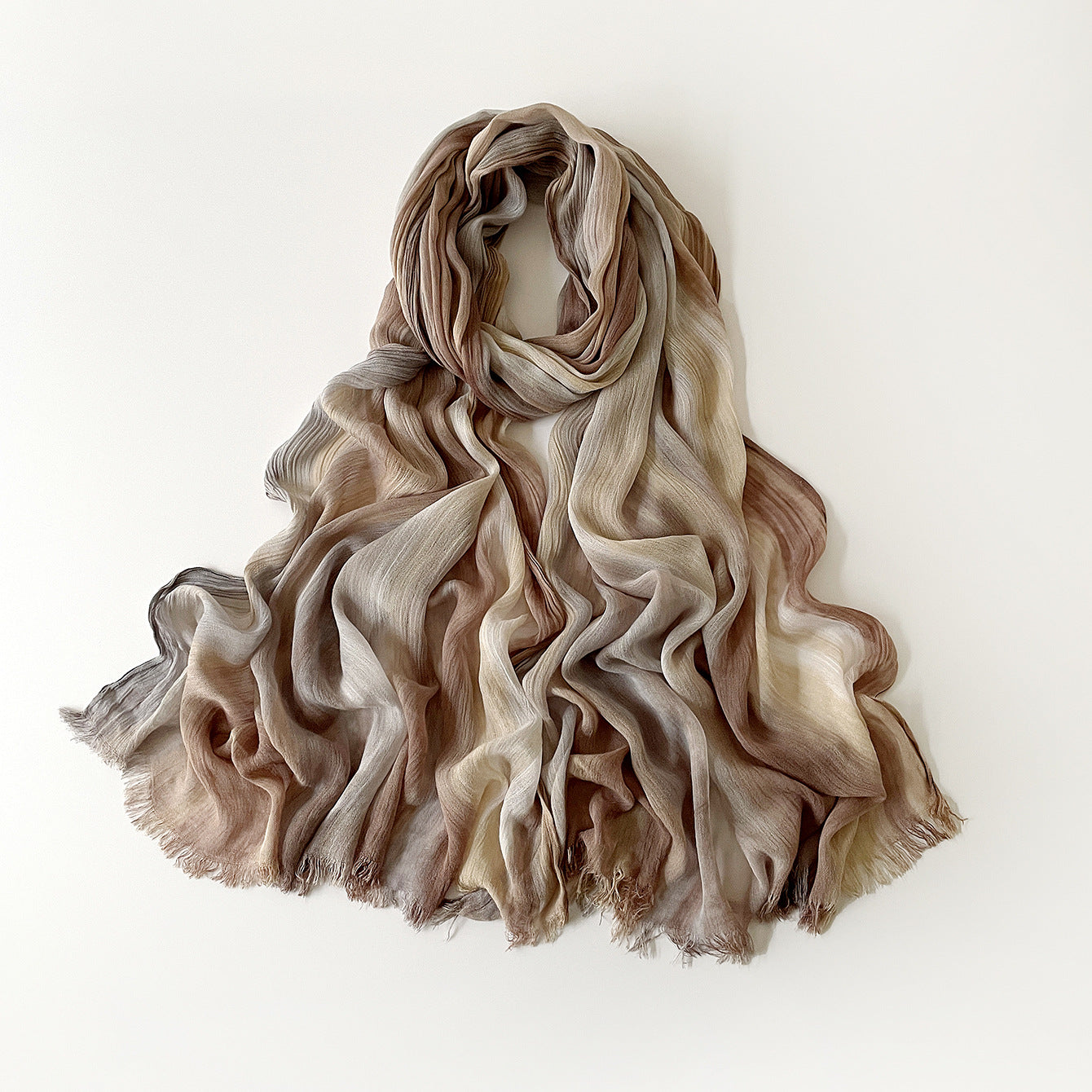 SS007  Gradient Rainbow Collection Short Tassel Crinkled Hijab