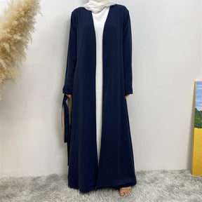 1991 Solid color reversible cardigan with pockets and tie abaya