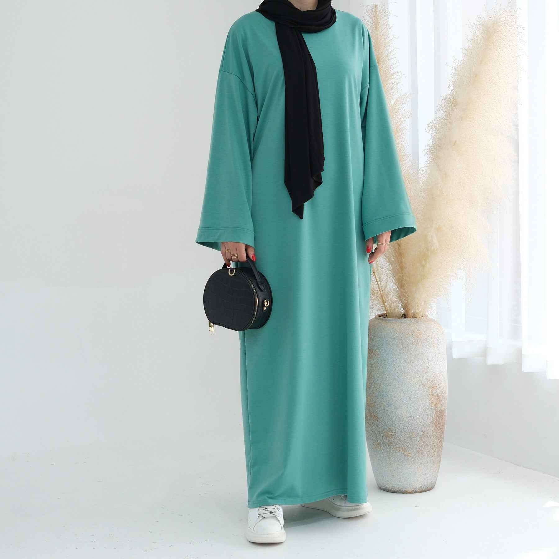 LR737  Plain Hooded Sweatshirt Abaya Dress