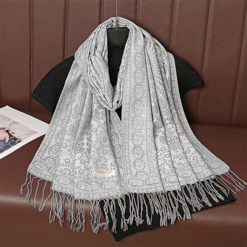 MY14 Winter cashmere-like warm tassel jacquard scarf