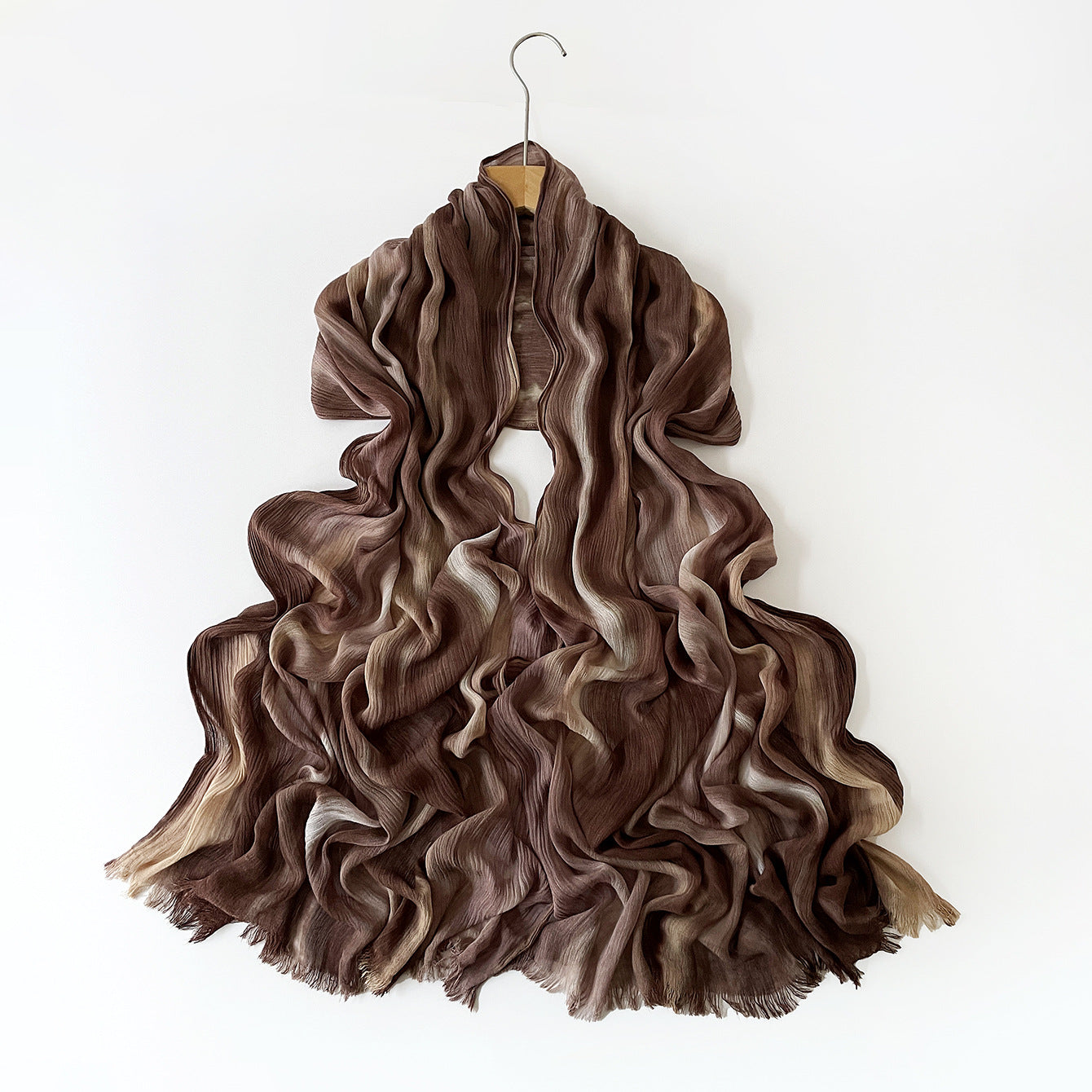 SS007  Gradient Rainbow Collection Short Tassel Crinkled Hijab