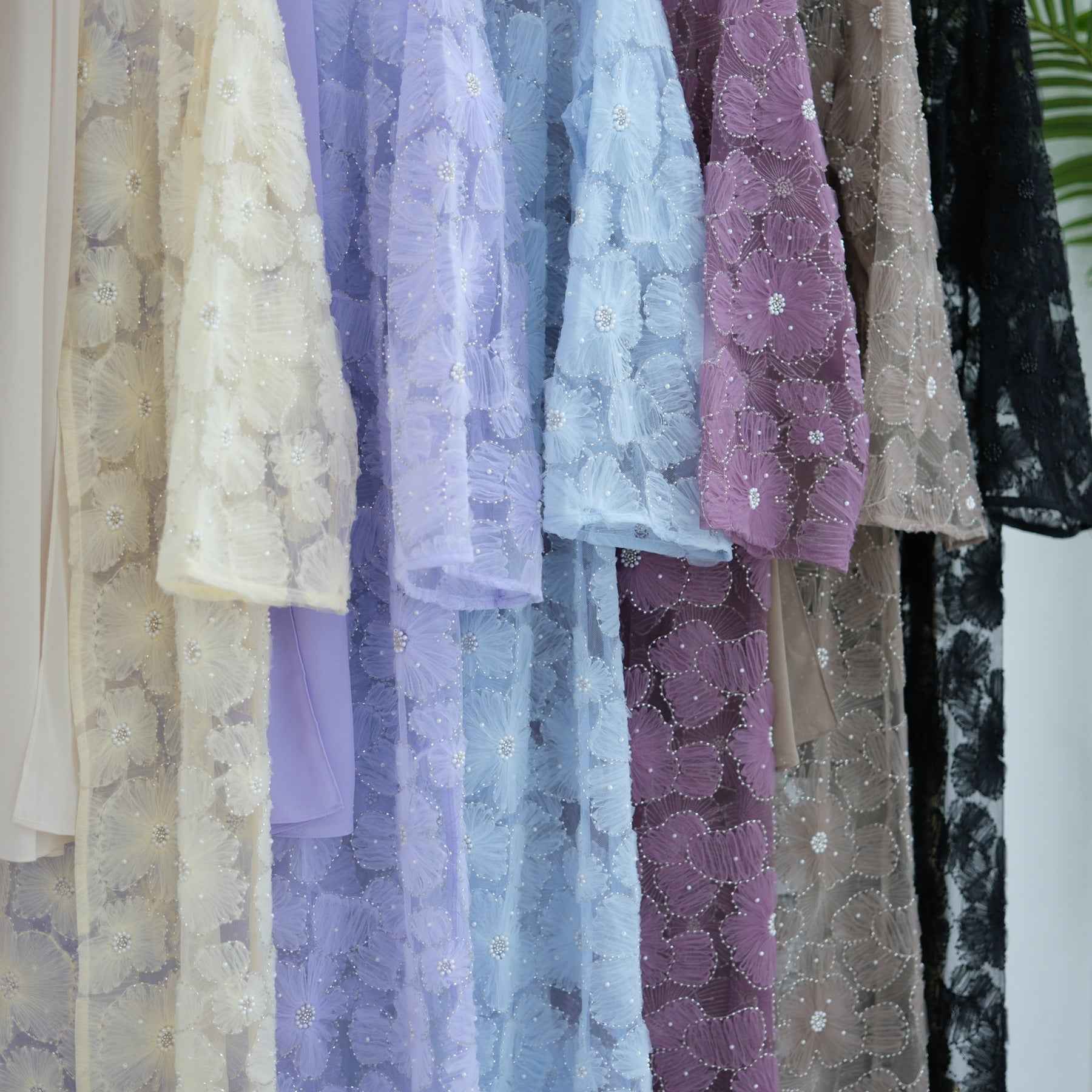 LR1069  3D Floral Beaded Cardigan Abaya