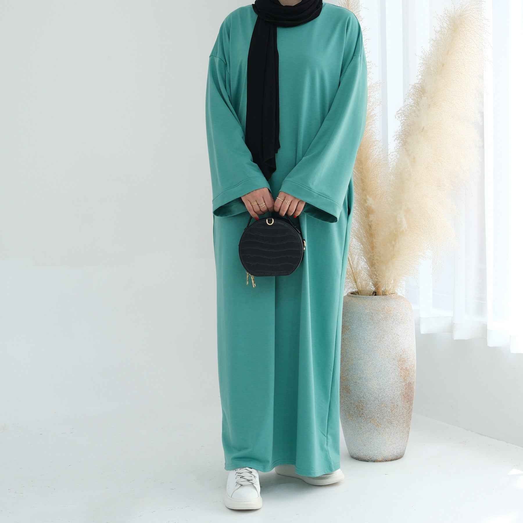LR737  Plain Hooded Sweatshirt Abaya Dress
