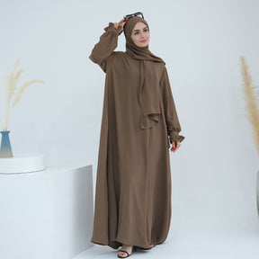 LR709  Elegant solid color dress two-piece set (abaya + hijab)