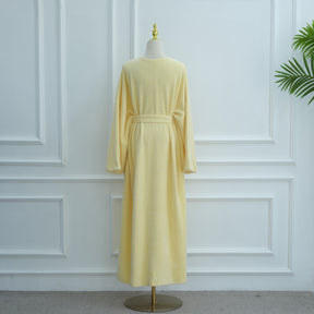 LR1125  Thick Winter Abaya Cardigan with Belt