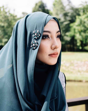 YZ133 Plain Pearl Chiffon Hijab with Hand-Set Crystals & Straight Hem