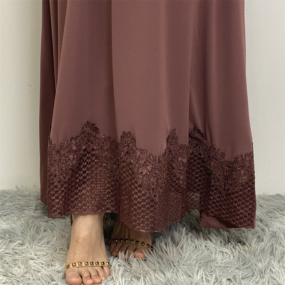 6708 plain splicing lace edge abaya