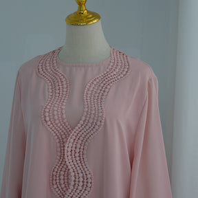 LR1183  Plus Size Wavy Lace Nida Cardigan + Inner Layer Set