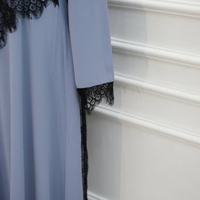 LR1174  Plus size lace panel long sleeve waist-cinching dress