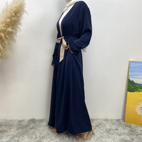 1991 Solid color reversible cardigan with pockets and tie abaya