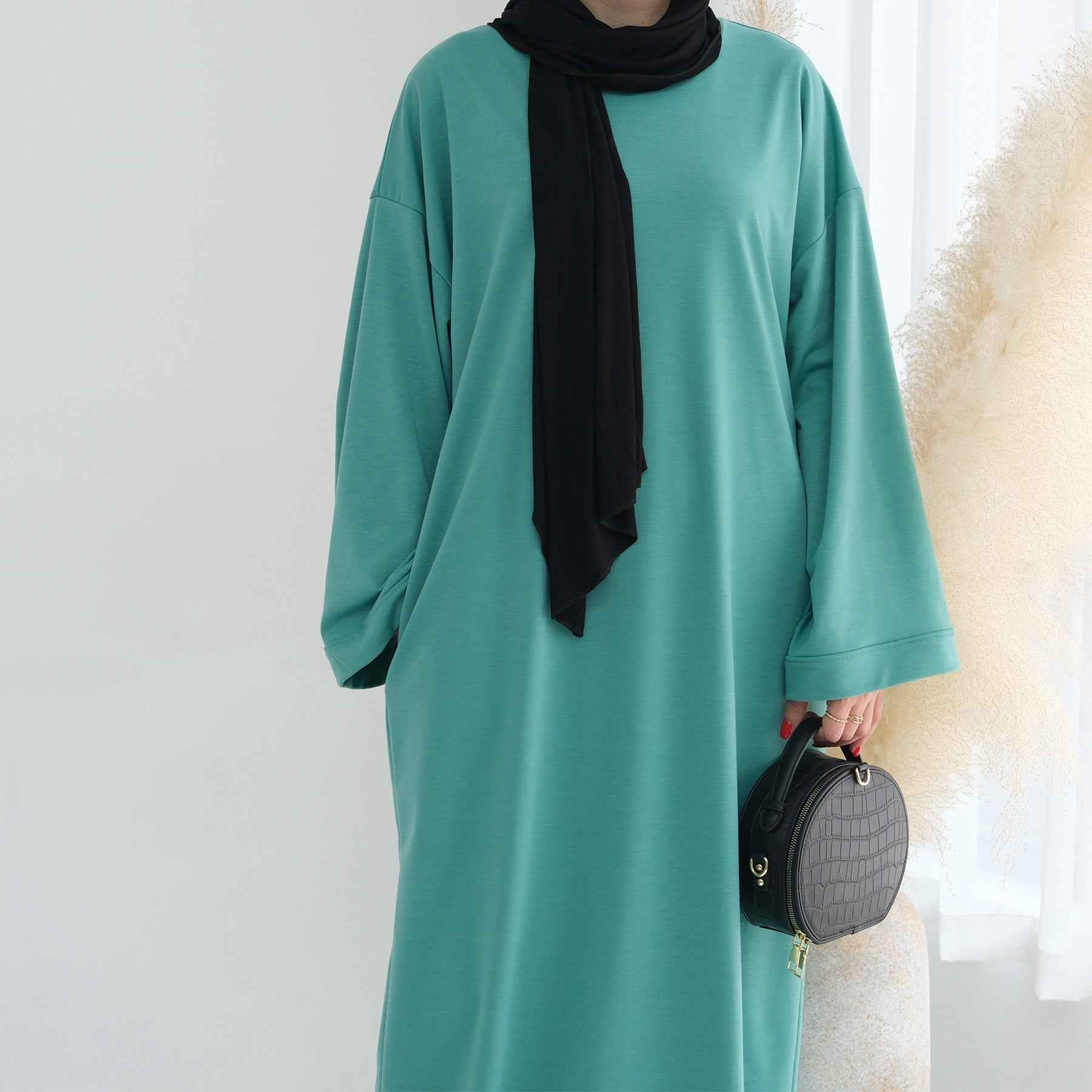 LR737  Plain Hooded Sweatshirt Abaya Dress