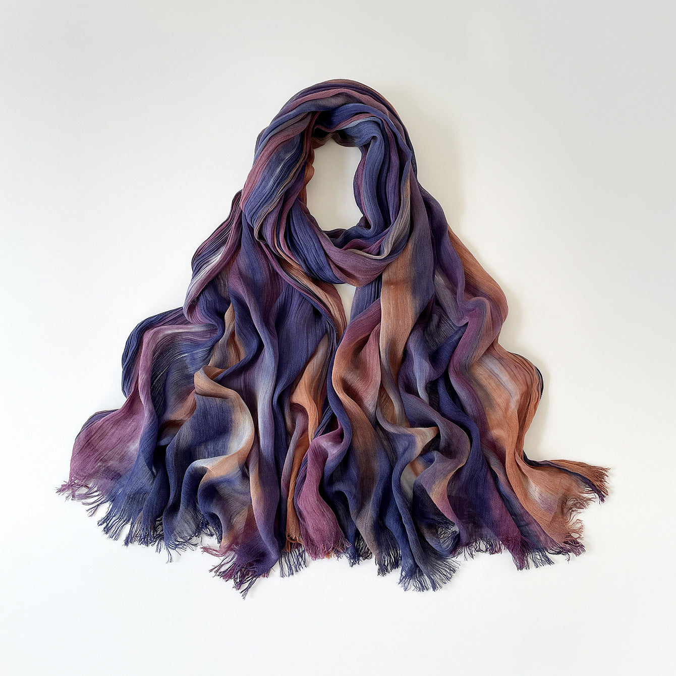 SS007  Gradient Rainbow Collection Short Tassel Crinkled Hijab