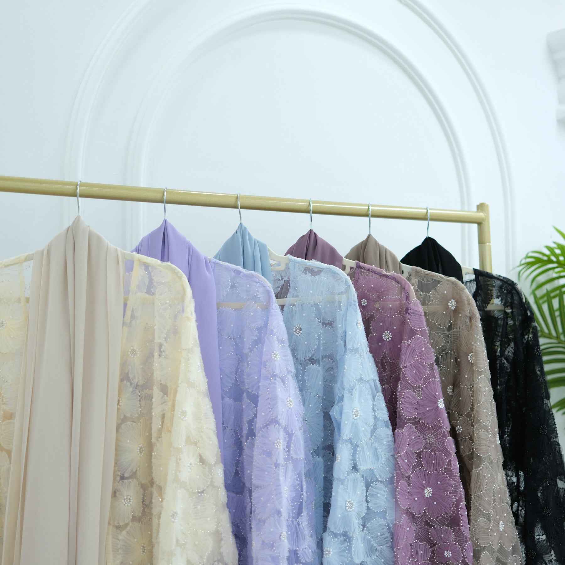 LR1069  3D Floral Beaded Cardigan Abaya