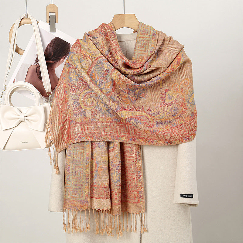 MY01 Cashmere Shawl Women's Scarf Cashew Jacquard