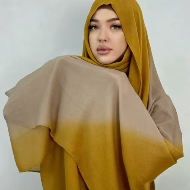 YC005  Gradient Printed Modal Crinkled Short Tassel Hijab