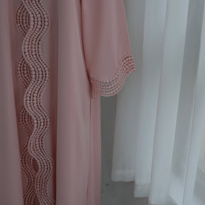 LR1183  Plus Size Wavy Lace Nida Cardigan + Inner Layer Set