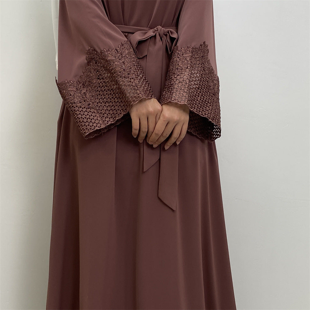 6708 plain splicing lace edge abaya