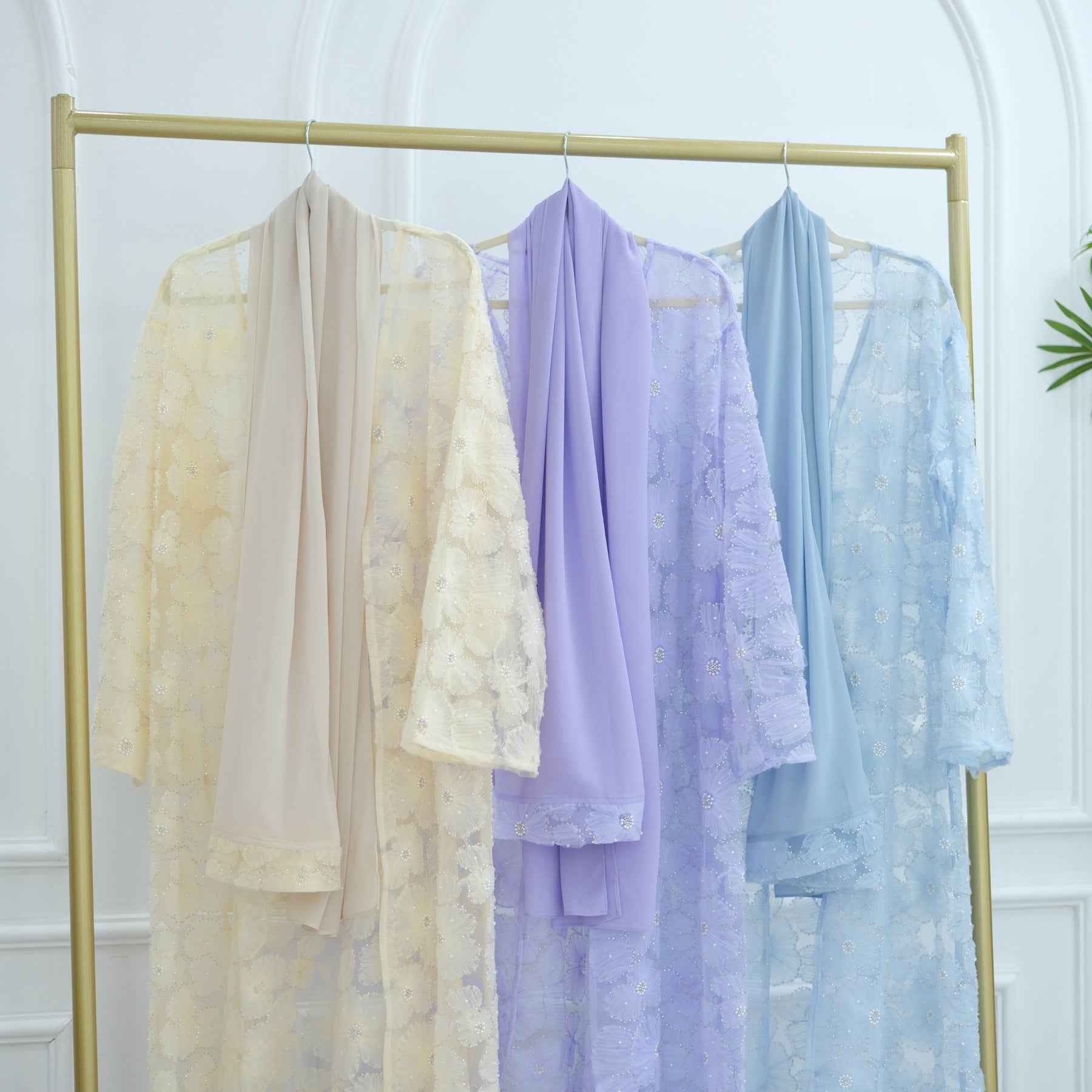 LR1069  3D Floral Beaded Cardigan Abaya