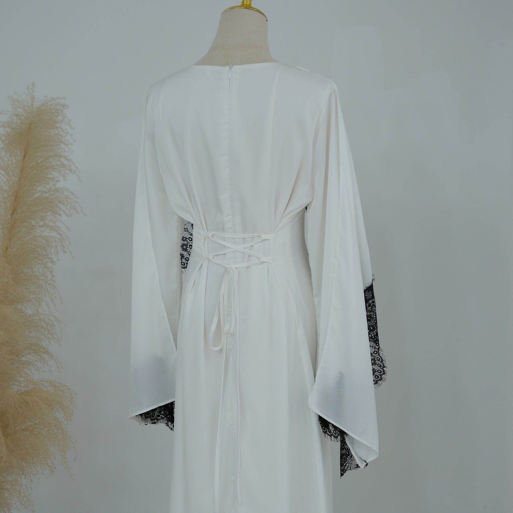 LR1323  Viscose Lace Panel Dress with Shawl
