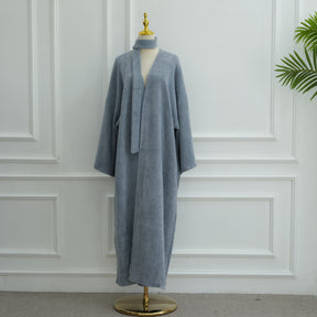 LR1125  Thick Winter Abaya Cardigan with Belt