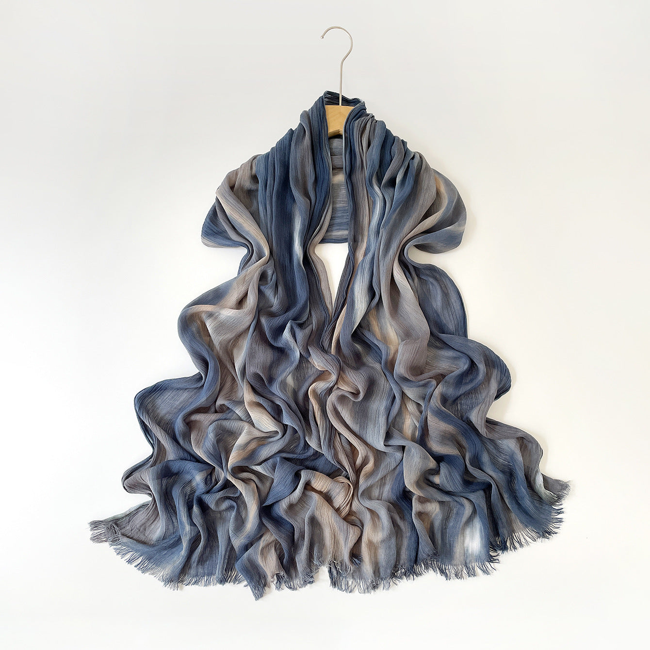 SS007  Gradient Rainbow Collection Short Tassel Crinkled Hijab