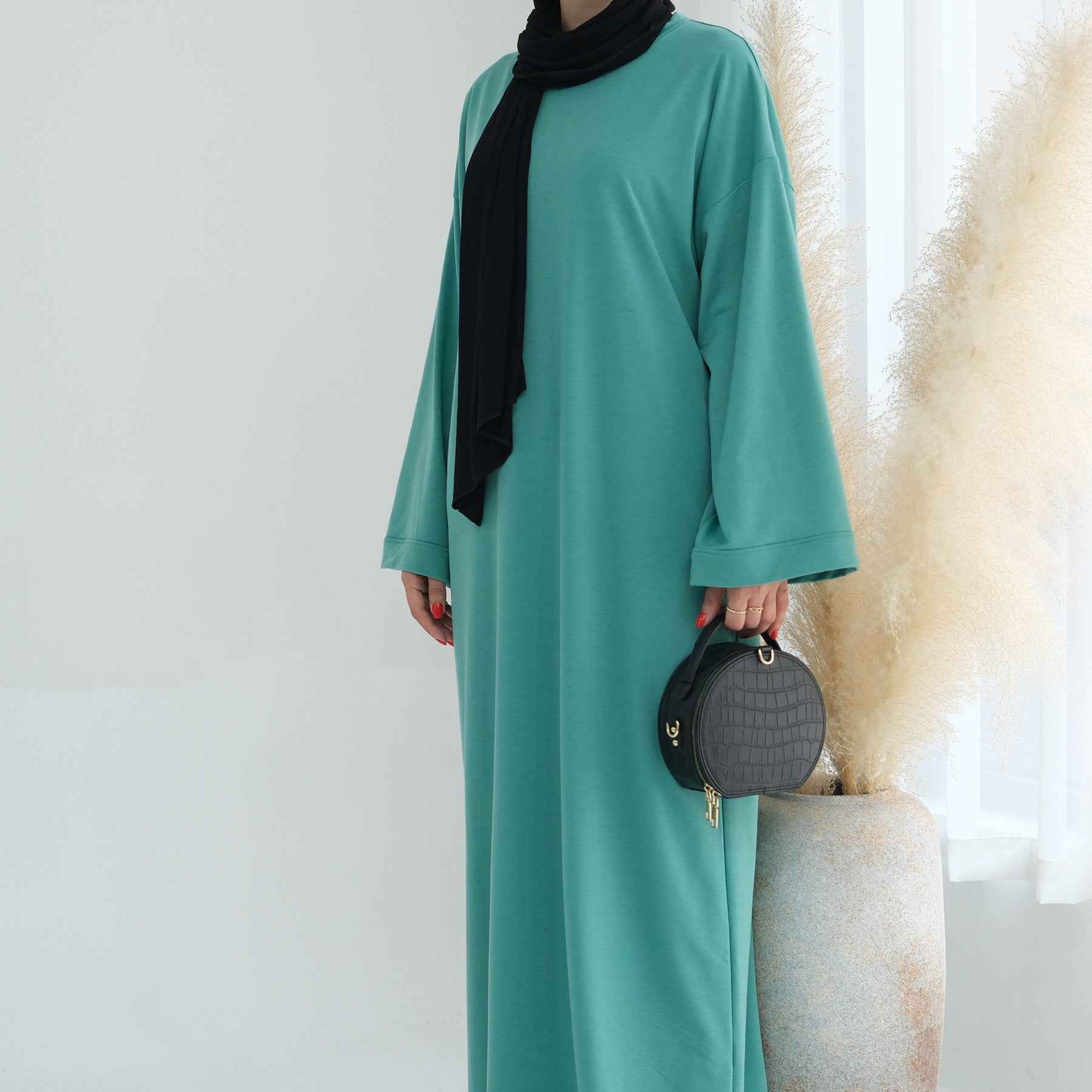 LR737  Plain Hooded Sweatshirt Abaya Dress