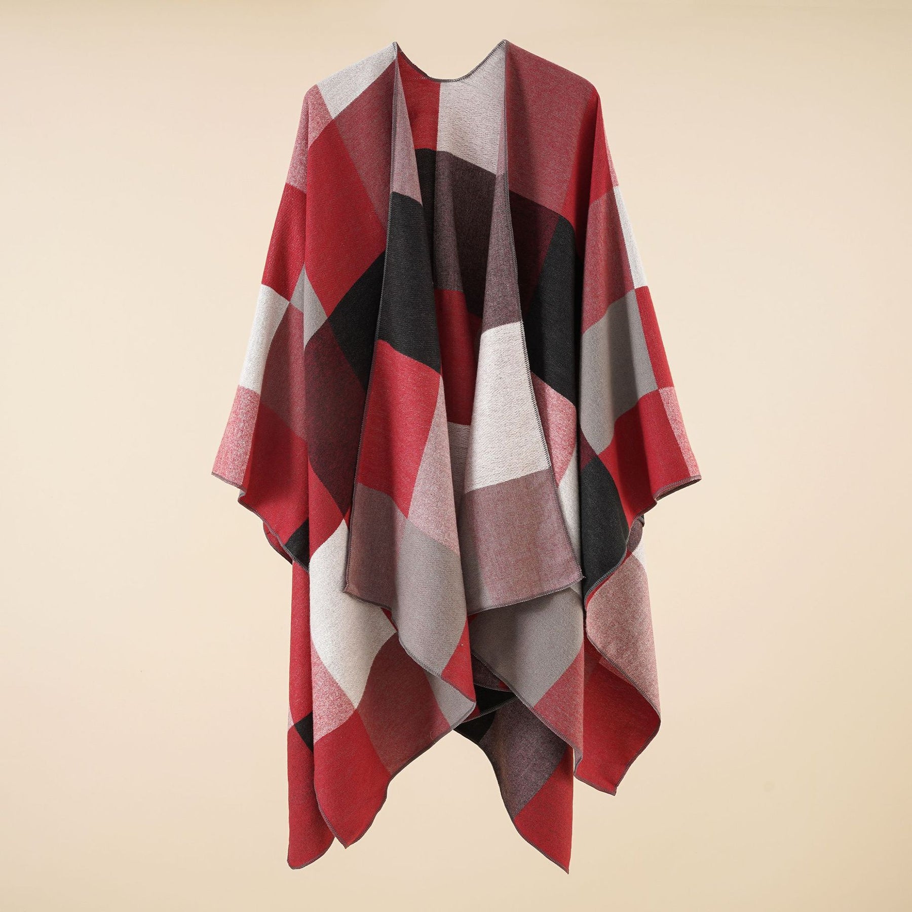 Plaid blanket warm fringed cardigan shawl for autumn and winter