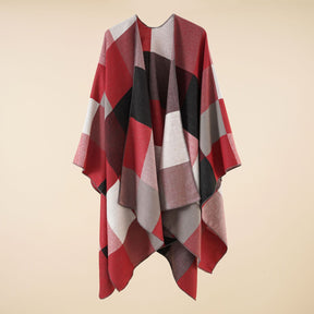 Plaid blanket warm fringed cardigan shawl for autumn and winter