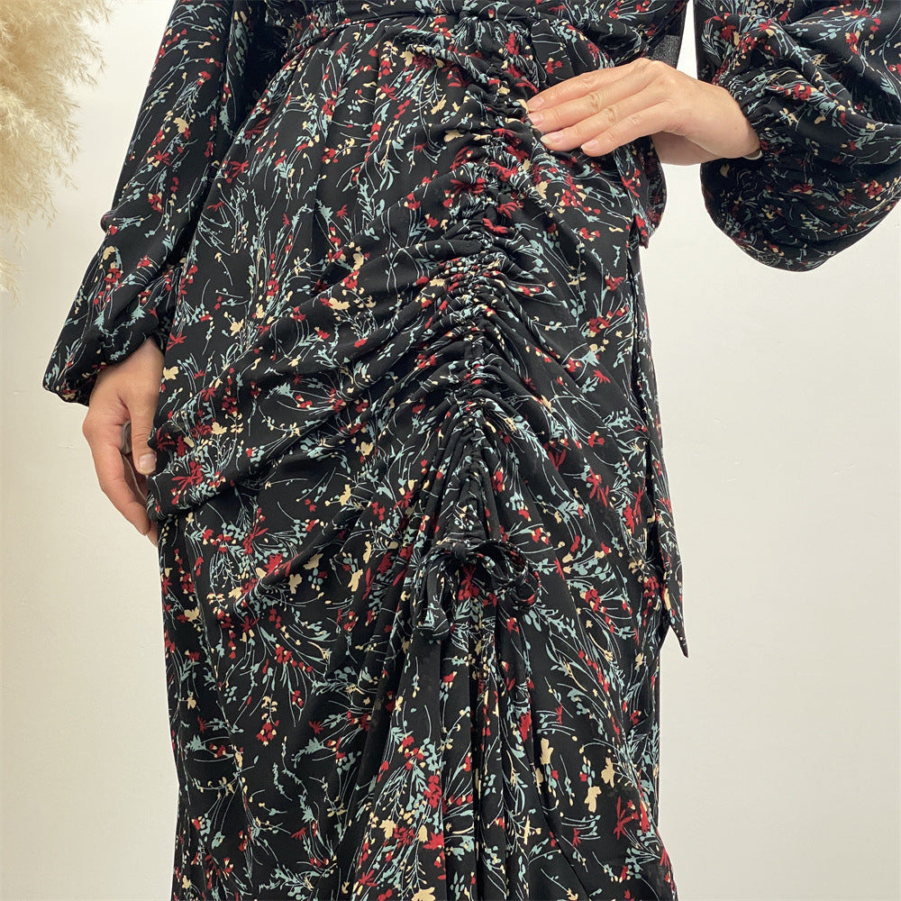 6669 printed floral muslim abaya dress