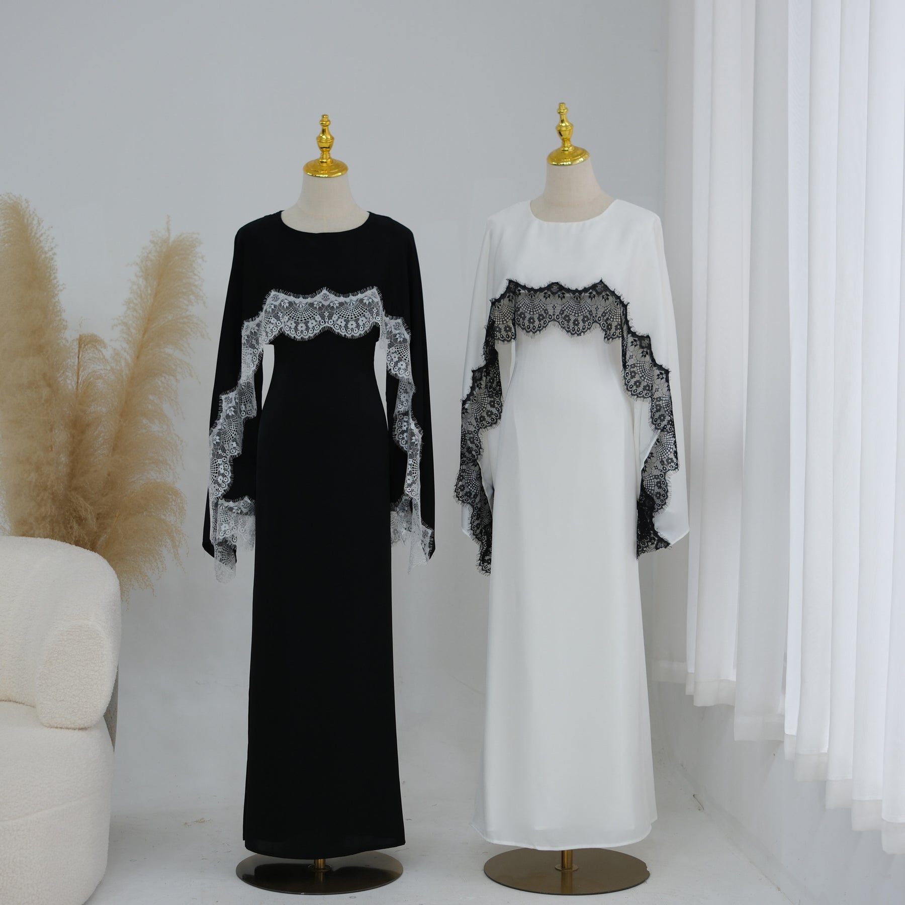LR1323  Viscose Lace Panel Dress with Shawl