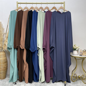 6689 plain Batwing sleeve muslim abaya dress