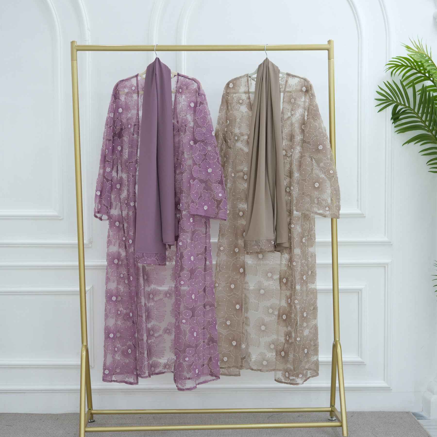LR1069  3D Floral Beaded Cardigan Abaya