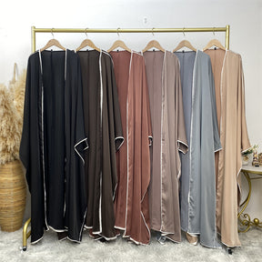 6688 satin muslim abaya cardigan Batwing sleeve dress