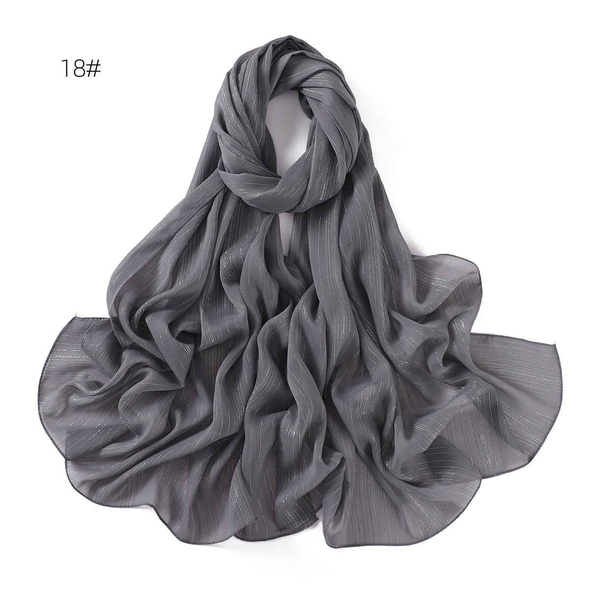 YZ175  Plain Lurex Chiffon Hijab with Fine Pleats
